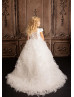 Cap Sleeves Ivory Lace Tulle Ruffled Stunning Flower Girl Dress